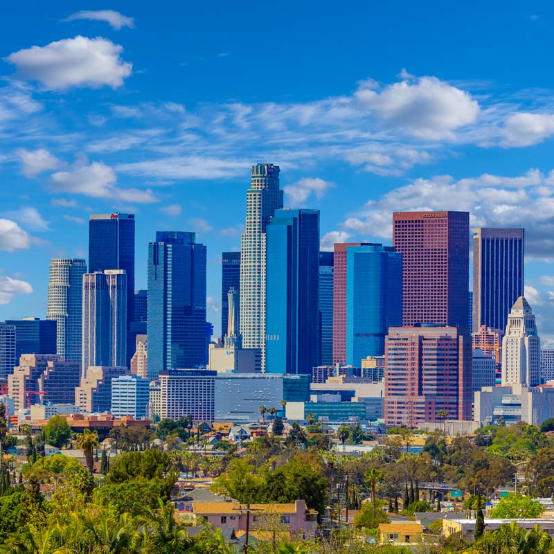 A skyline view of Los Angeles on a sunny day